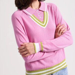 NEW "MINNIE ROSE" Layered Polo Sweater, Raspberry / Apple, sz. S